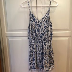 Divided Blue Floral Romper with Pockets